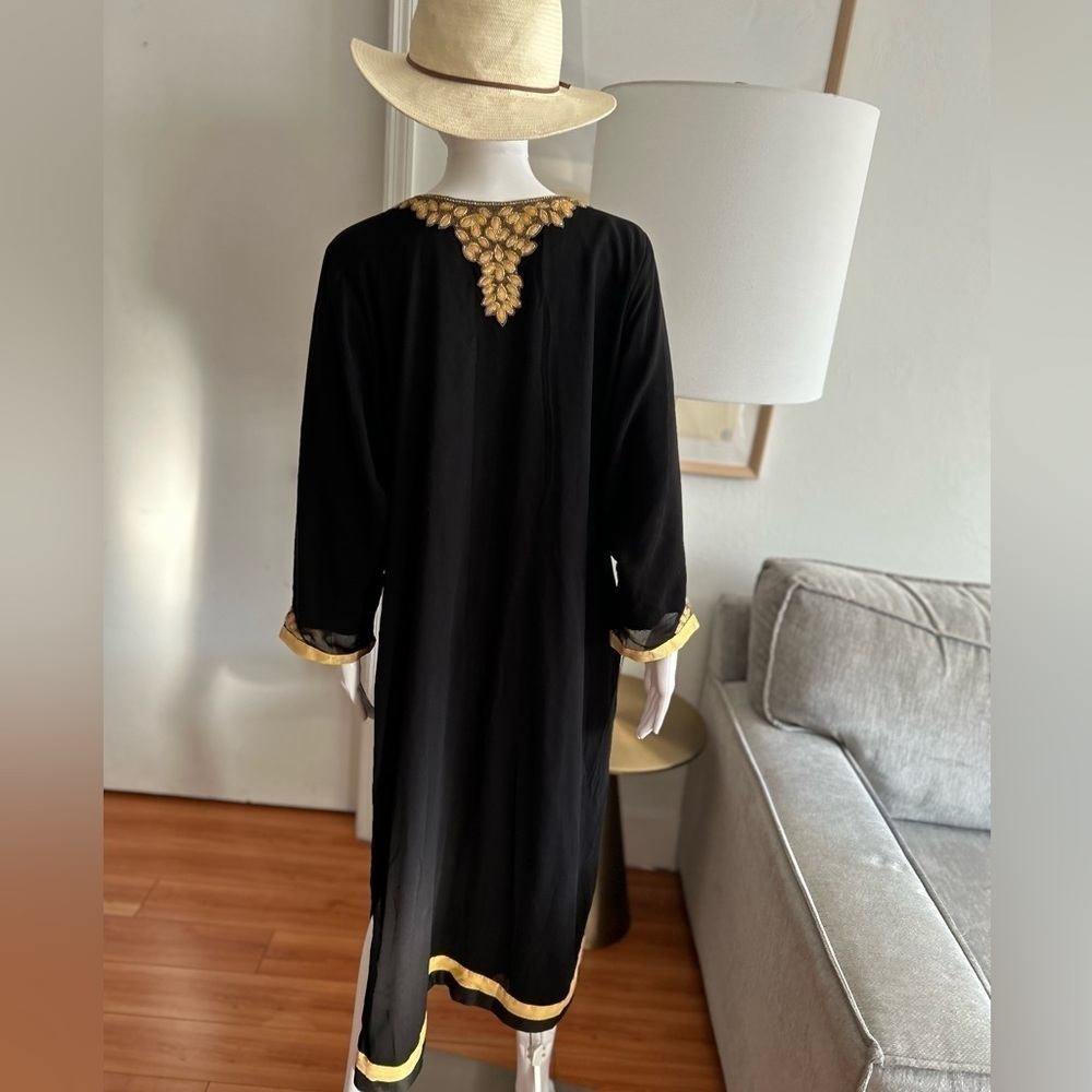 Black Embroidery Velvet Beaded  Tunic Lagenlook Dress S/M - Picture 11 of 14